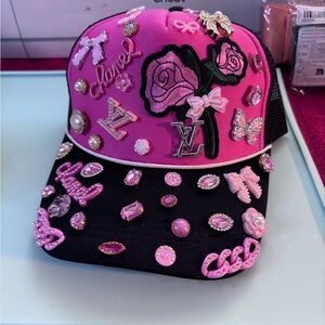Stylish Pink and Black Embellished Women's Hat